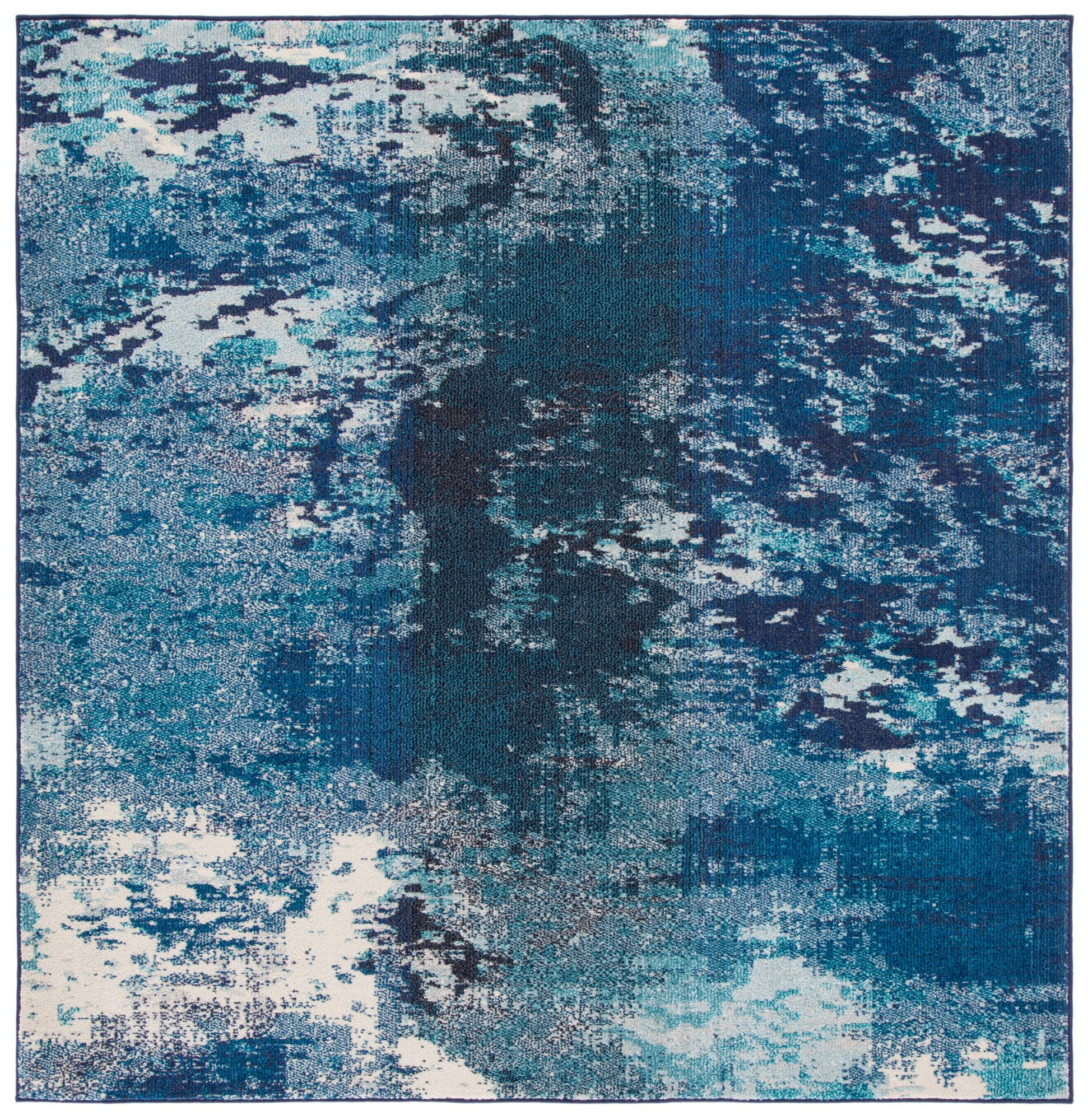 Blue and Grey Square Synthetic Flat Woven Area Rug