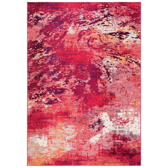 SAFAVIEH Madison Oscar Abstract Distressed Area Rug, Red/Ivory, 4' x 6'