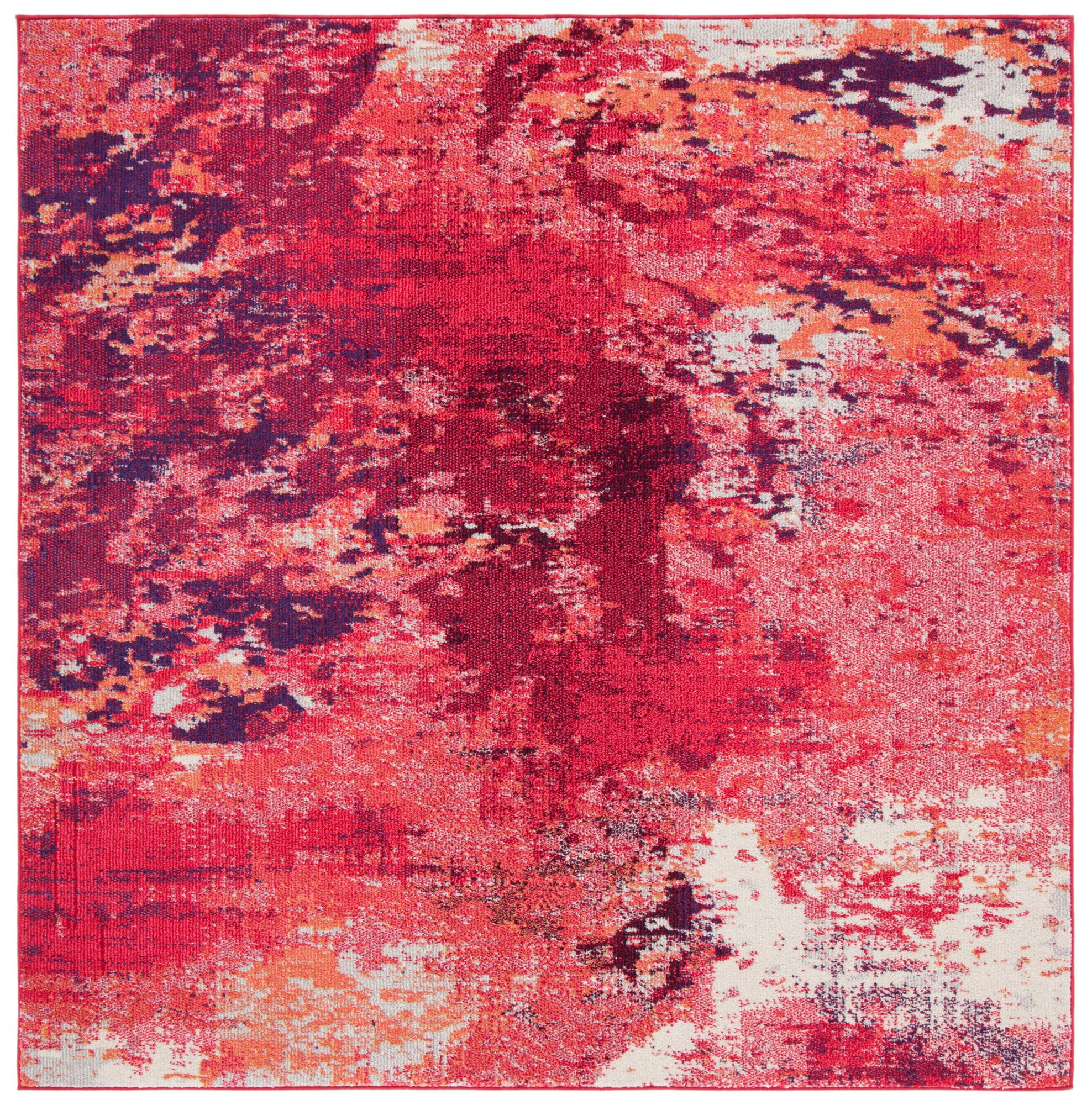 SAFAVIEH Madison Oscar Abstract Distressed Area Rug, Red/Ivory, 6'7" x 6'7" Square