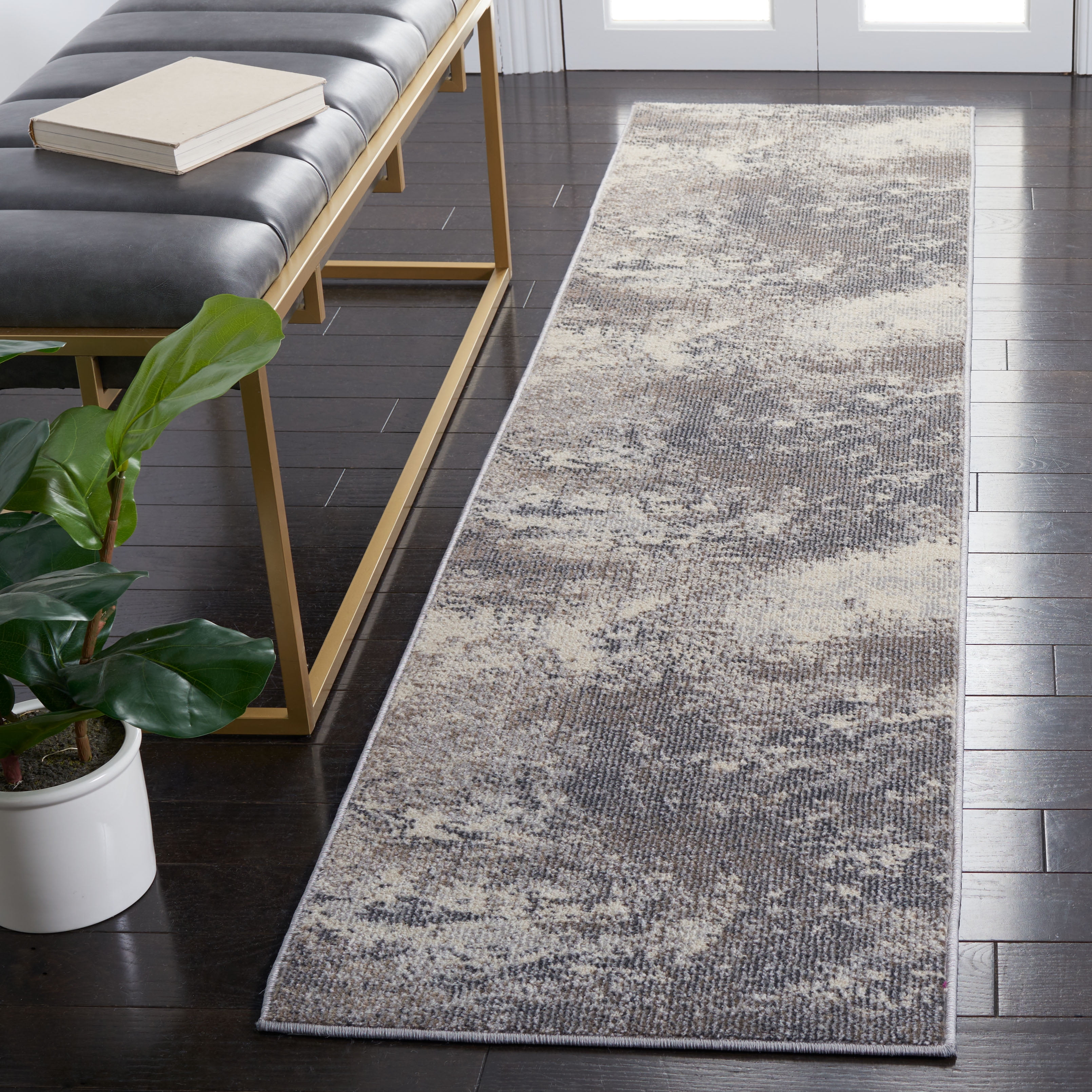 Elegant Madison Beige/Grey Synthetic Runner Rug - 2' x 8'