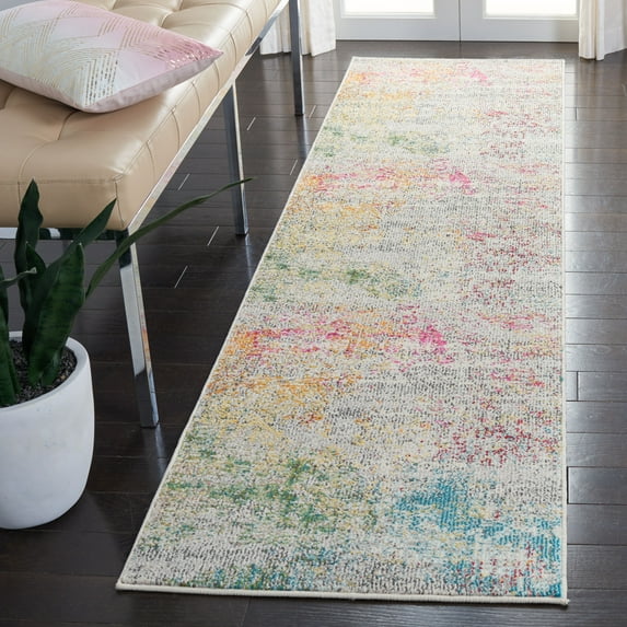 SAFAVIEH Madison Oscar Abstract Distressed Runner Rug, Grey/Gold, 2'2" x 14'