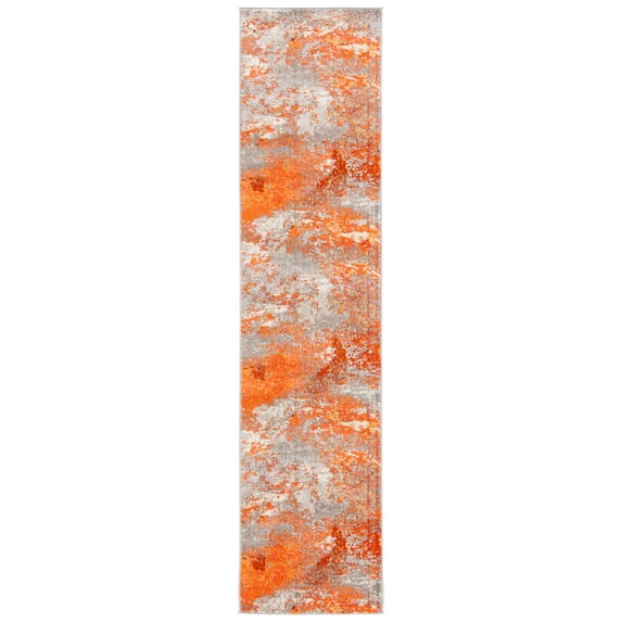 SAFAVIEH Madison Oscar Abstract Distressed Runner Rug, Grey/Orange, 2'2" x 6'