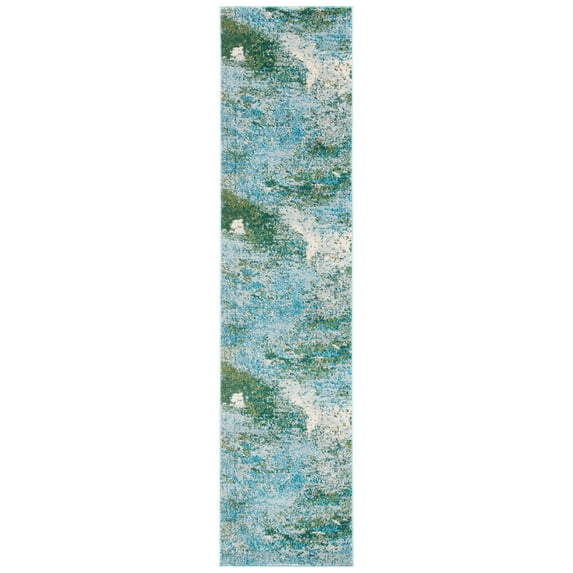 SAFAVIEH Madison Oscar Abstract Distressed Runner Rug, Light Blue/Green, 2'2" x 6'