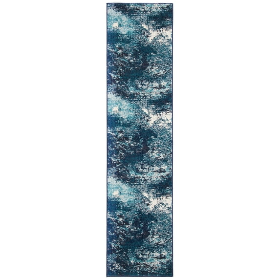 SAFAVIEH Madison Oscar Abstract Distressed Runner Rug, Navy/Ivory, 2'2" x 10'