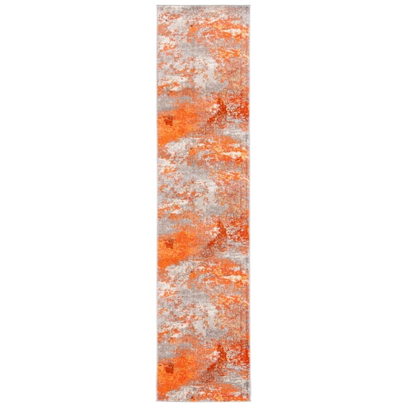 SAFAVIEH Madison Oscar Abstract Runner Rug, Grey/Orange, 2'2" x 10'