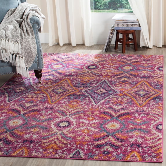 SAFAVIEH Madison Patton Geometric Area Rug, Fuchsia/Multi, 9' x 12'