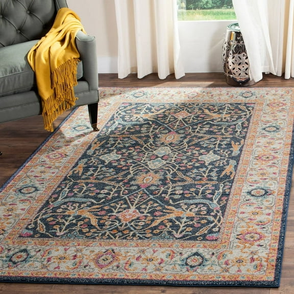SAFAVIEH Madison Robina Traditional Area Rug, Navy/Cream, 5'1" x 7'6"