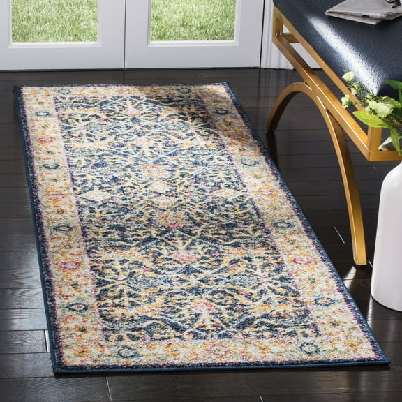 SAFAVIEH Madison Robina Traditional Runner Rug, Navy/Cream, 2'3" x 10'