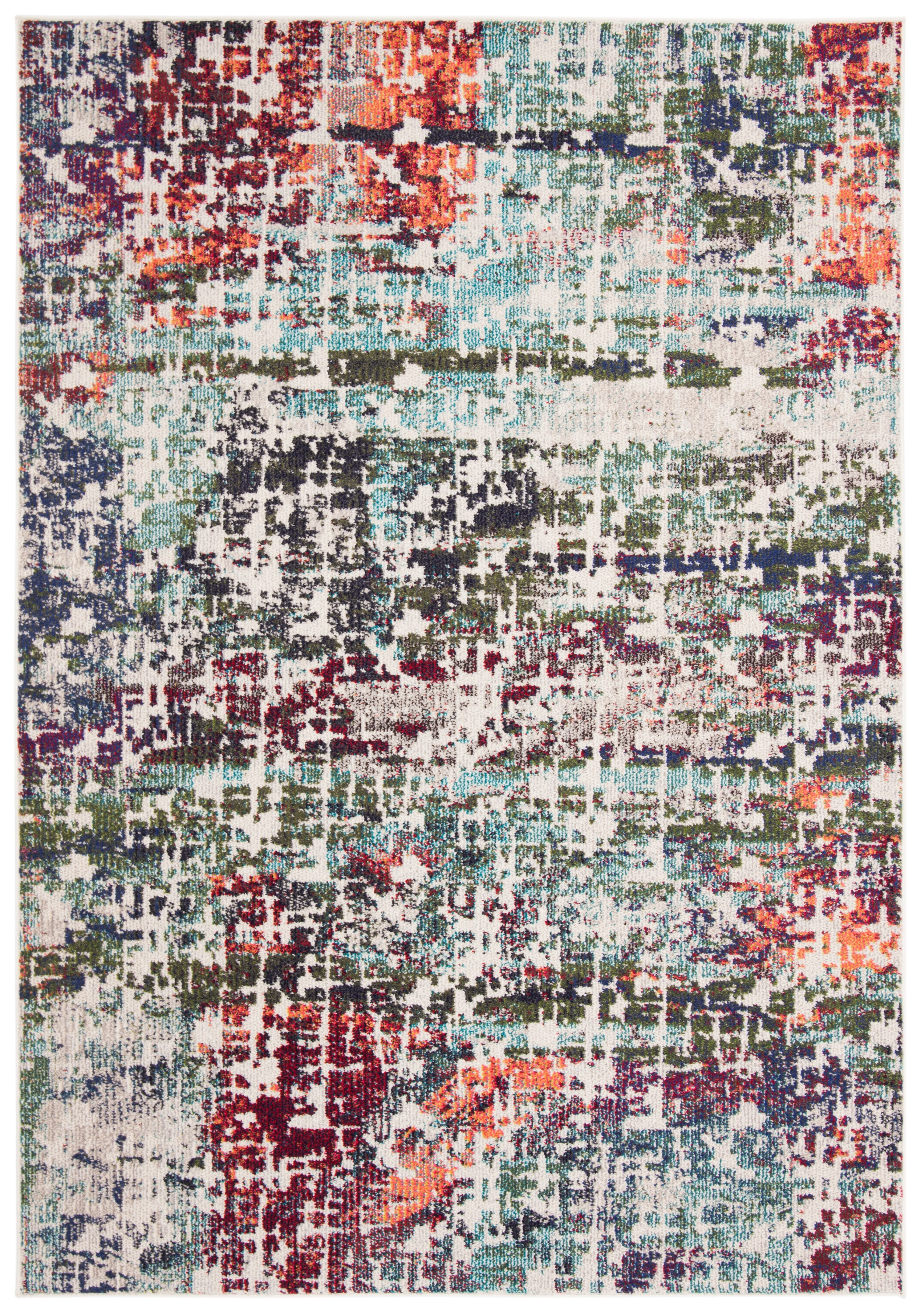 Blue and Green Abstract Synthetic Area Rug