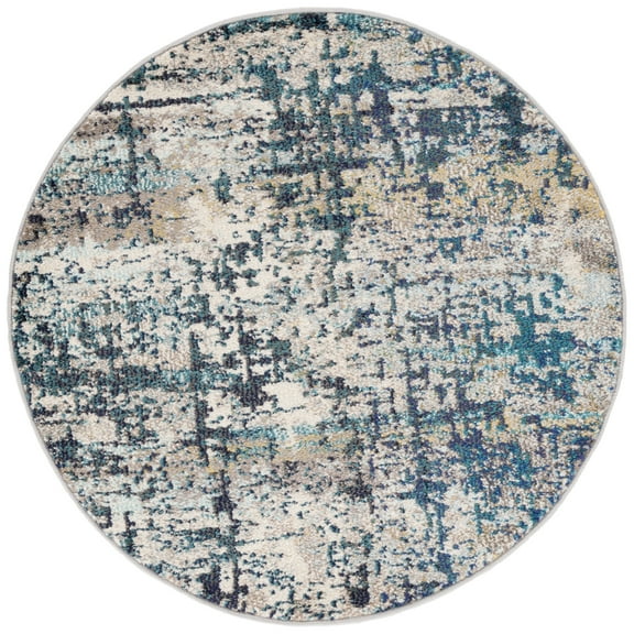 SAFAVIEH Madison Roswell Abstract Area Rug, Cream/Blue, 5' x 5' Round