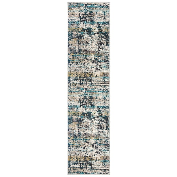 SAFAVIEH Madison Roswell Abstract Runner Rug, Cream/Blue, 2' x 8'