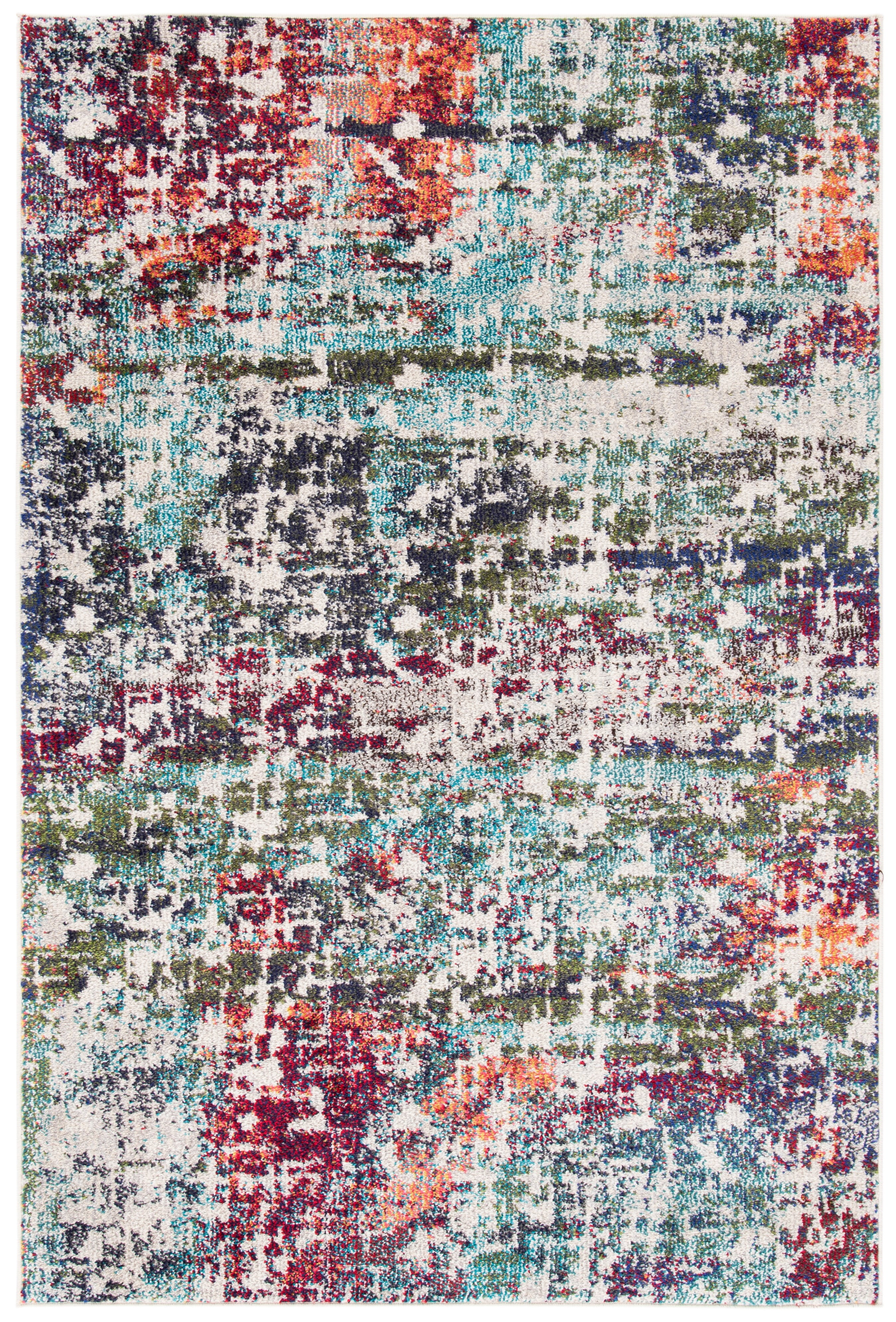 Blue and Green Abstract Synthetic 4' x 6' Area Rug