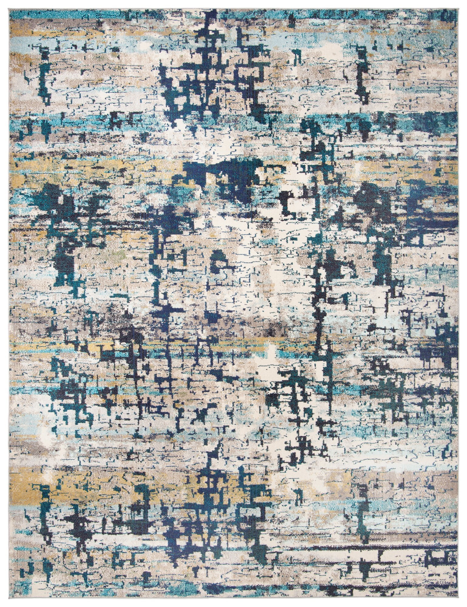 Serene Blue & Cream Easy-Care Synthetic Area Rug, 12' x 15'