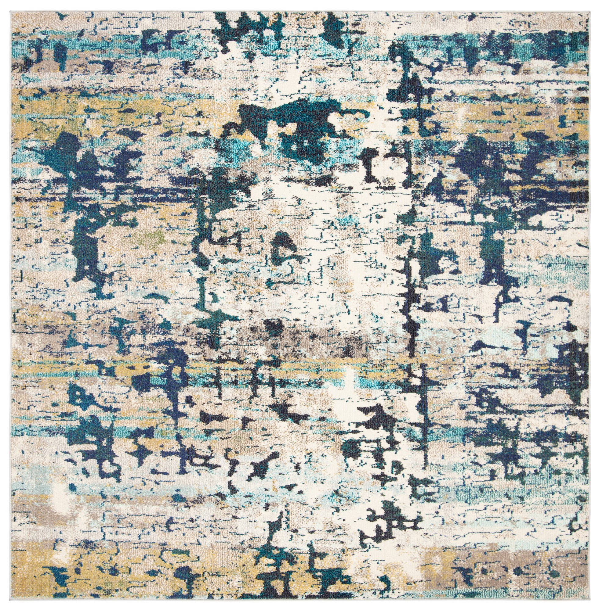 Madison Vintage Cream/Blue 9' Square Synthetic Area Rug