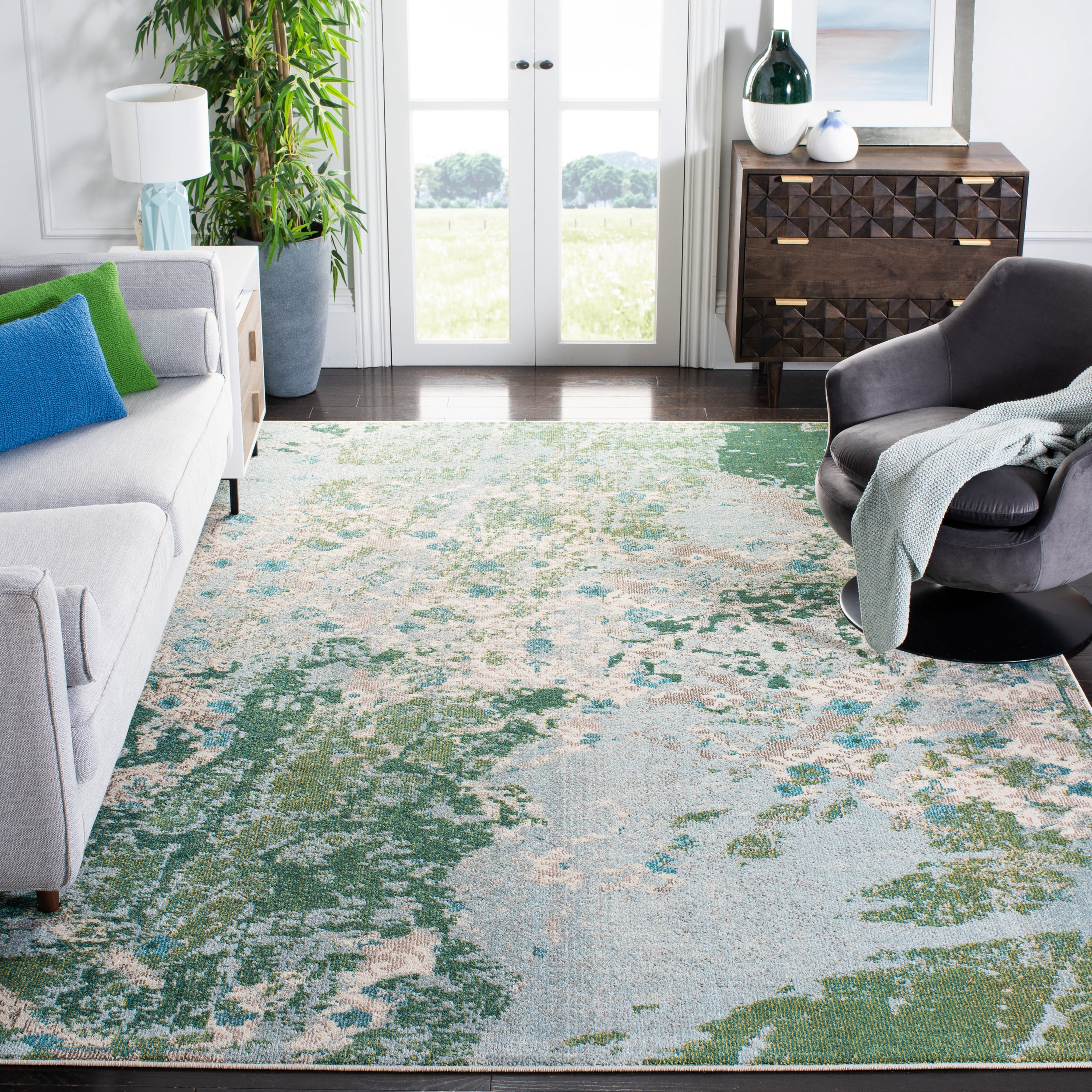 Green and Blue Abstract 8' x 10' Synthetic Area Rug