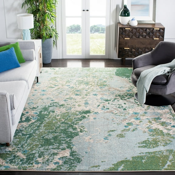 SAFAVIEH Madison Seanan Abstract Area Rug, Green/Blue, 9' x 12'