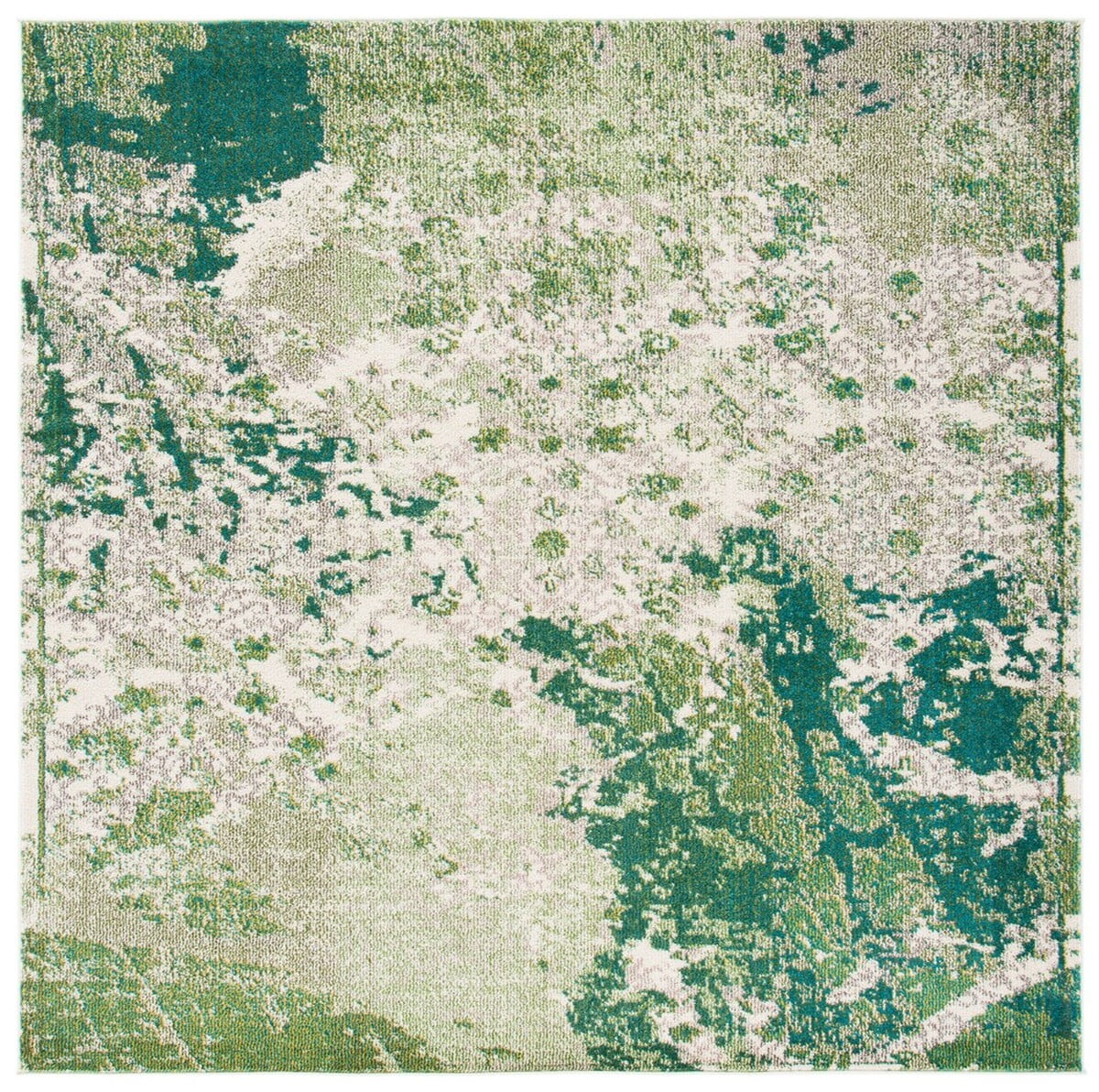Green and Ivory 3' Square Stain-Resistant Synthetic Rug