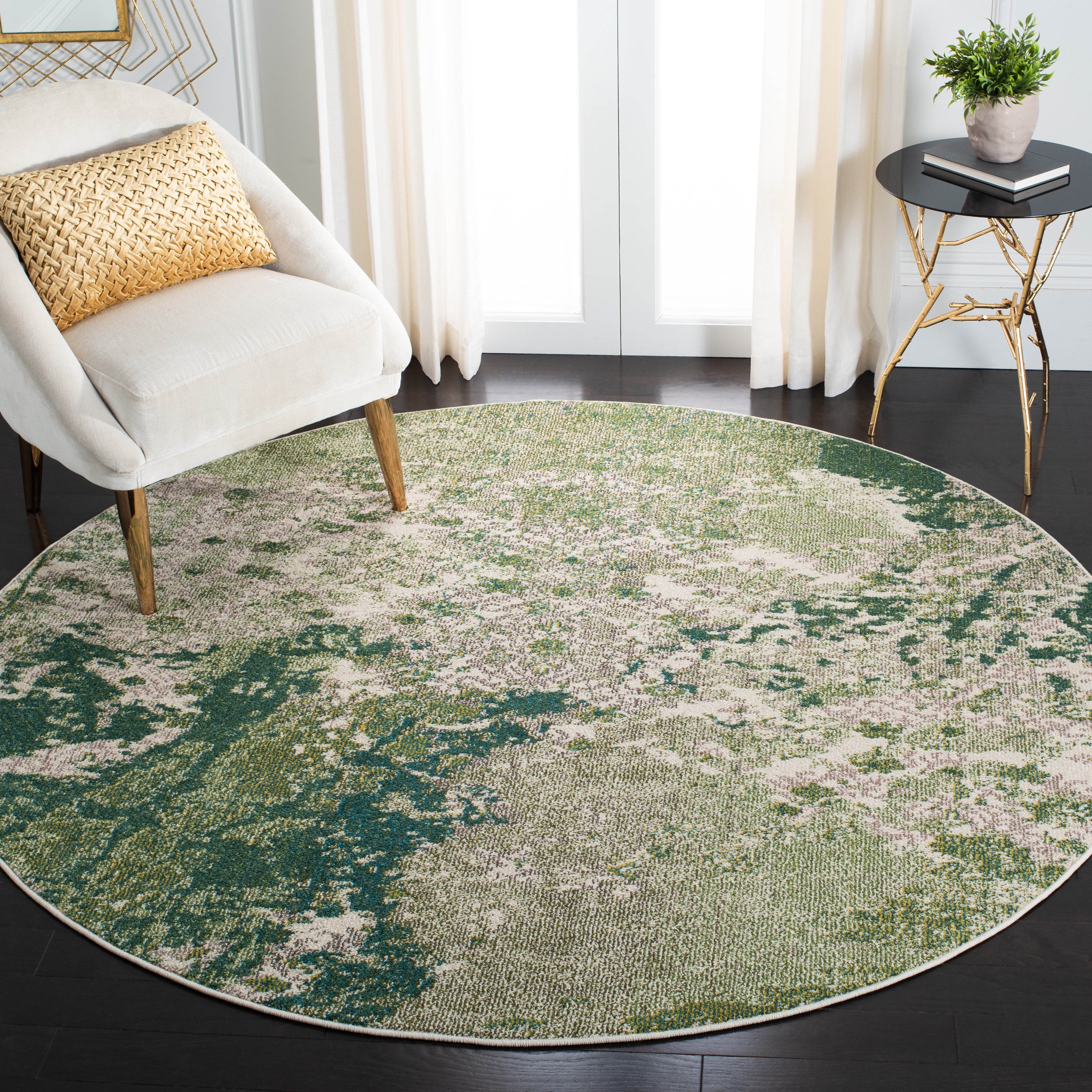 SAFAVIEH Madison Seanan Abstract Area Rug, Green/Ivory, 6'7" x 6'7" Round