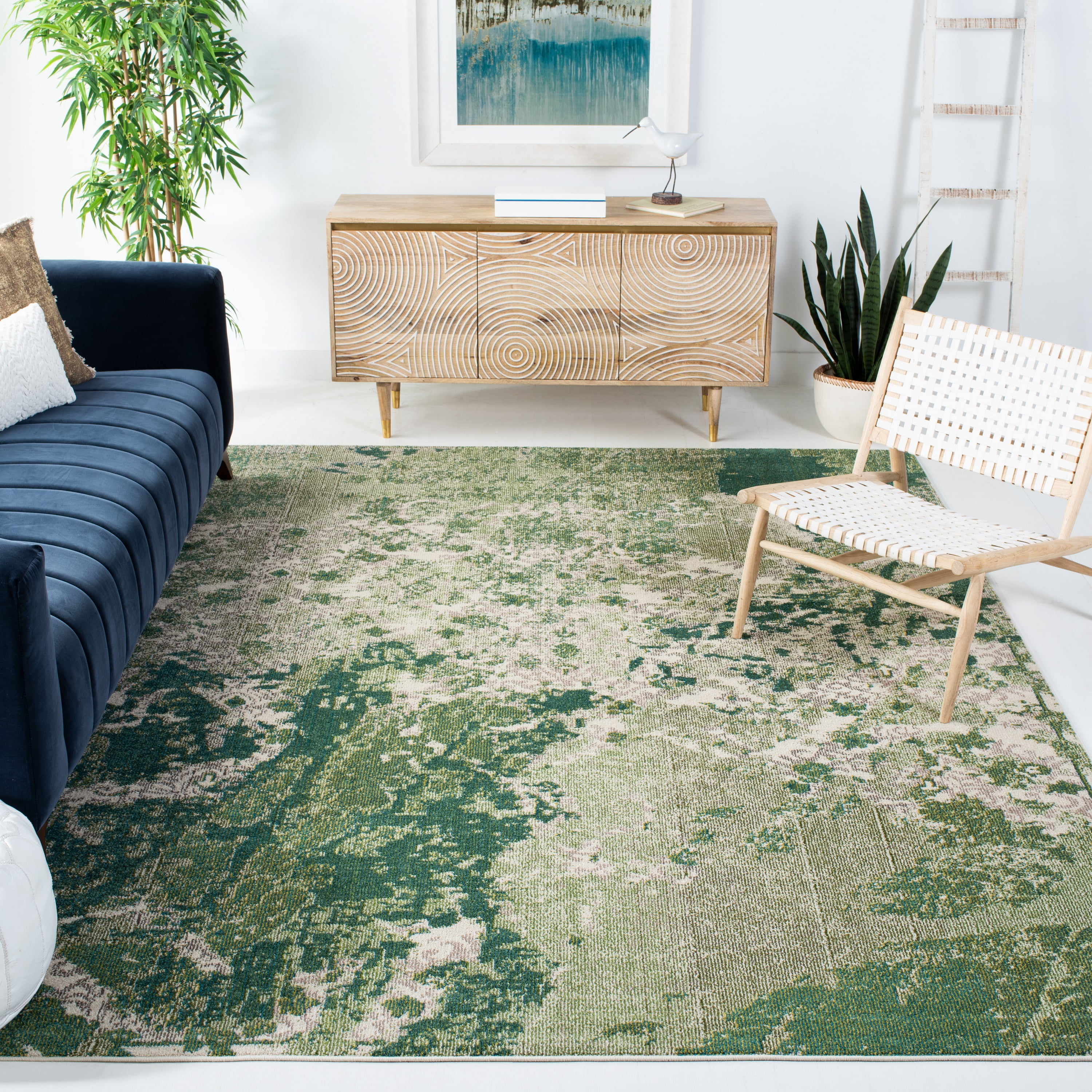 SAFAVIEH Madison Seanan Abstract Area Rug, Green/Ivory, 6'7