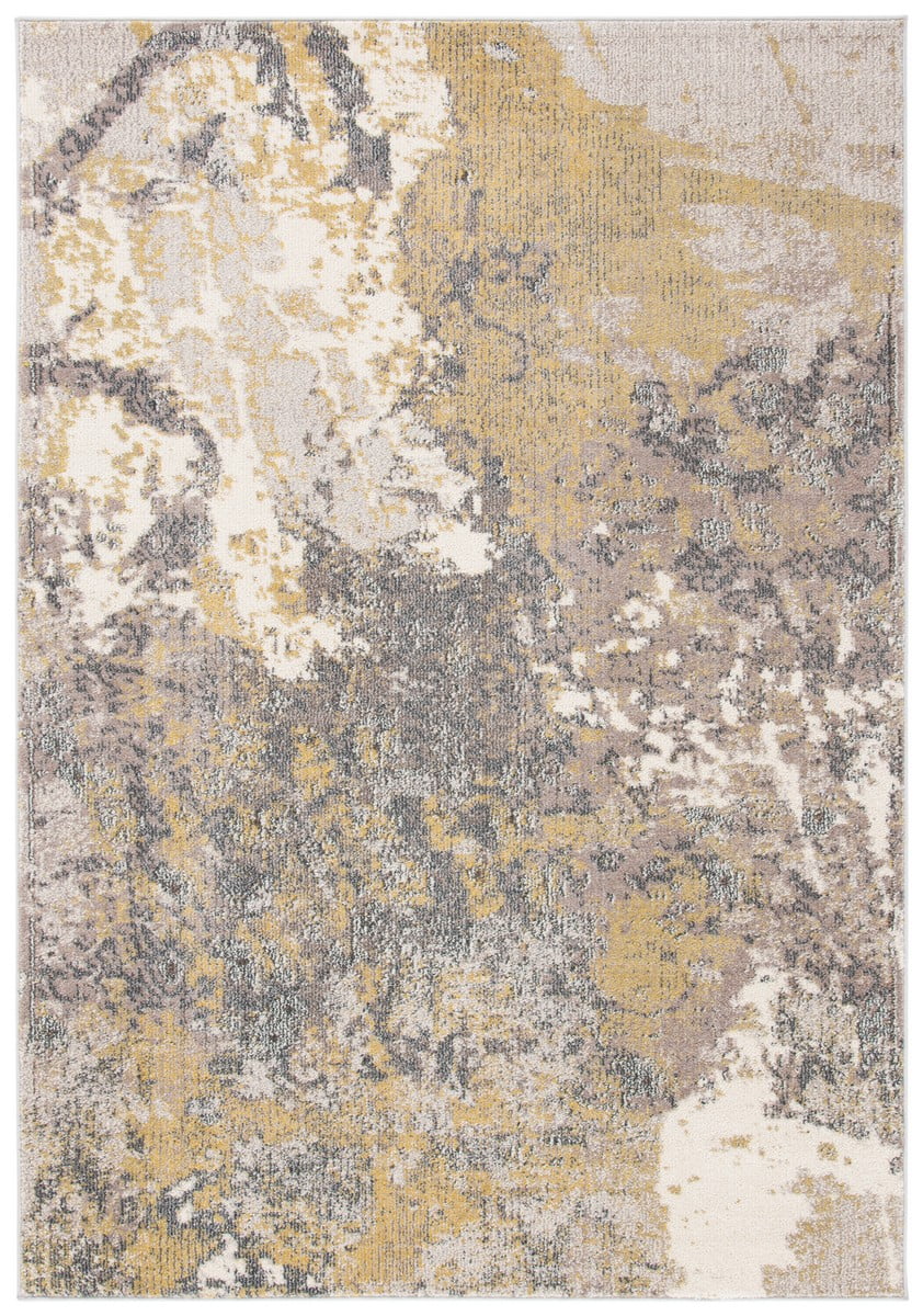 Ivory and Grey Abstract Round Synthetic Area Rug
