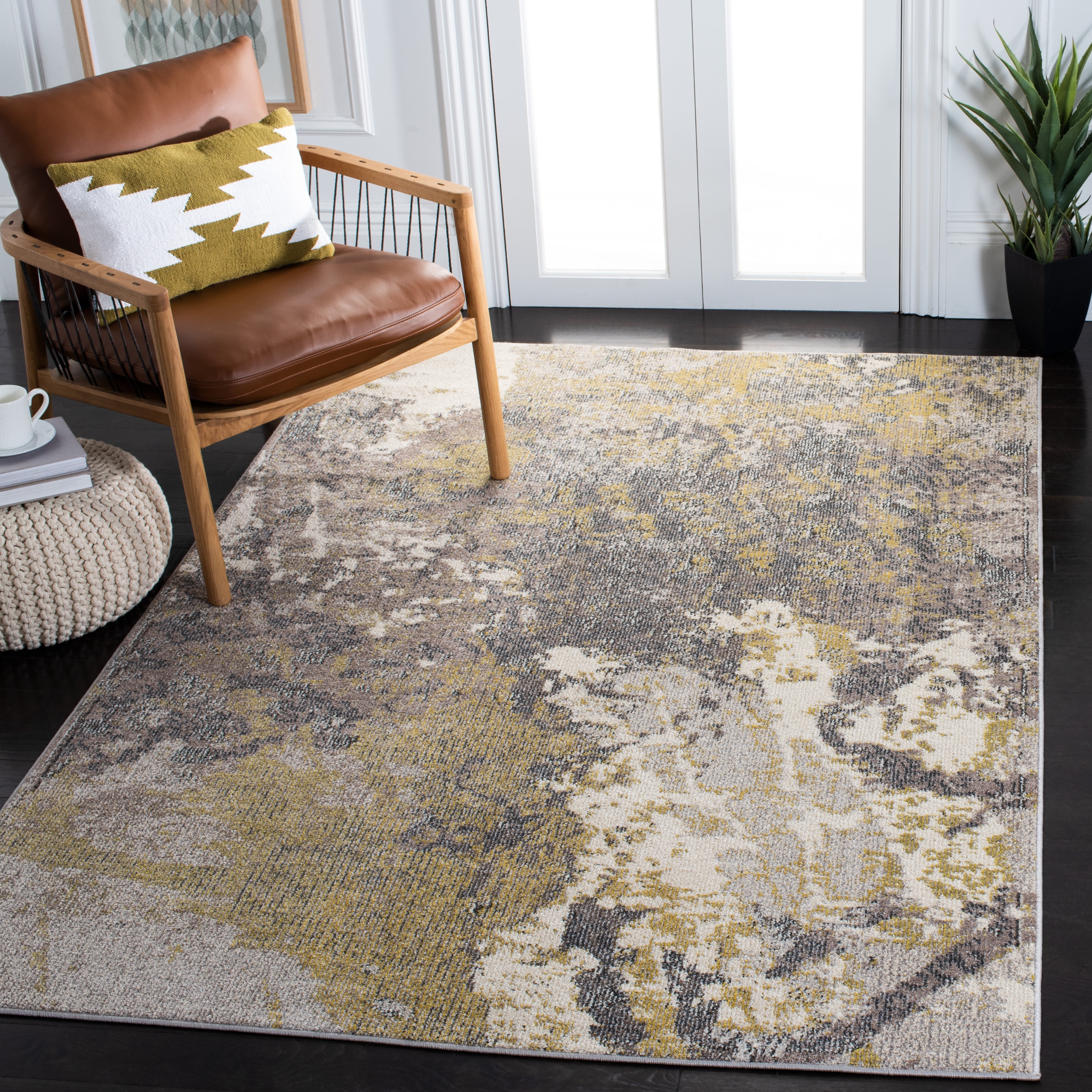 Ivory and Grey Hand-knotted Synthetic Rectangular Area Rug