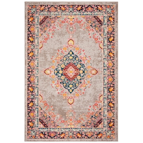 SAFAVIEH Madison Sonam Floral Bordered Area Rug, Grey/Fuchsia, 4' x 6'