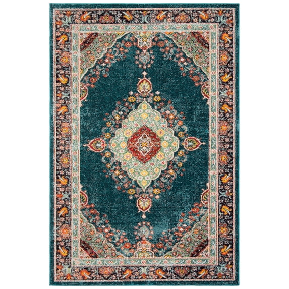 SAFAVIEH Madison Sonam Floral Bordered Area Rug, Navy/Turquoise, 9' x 12'