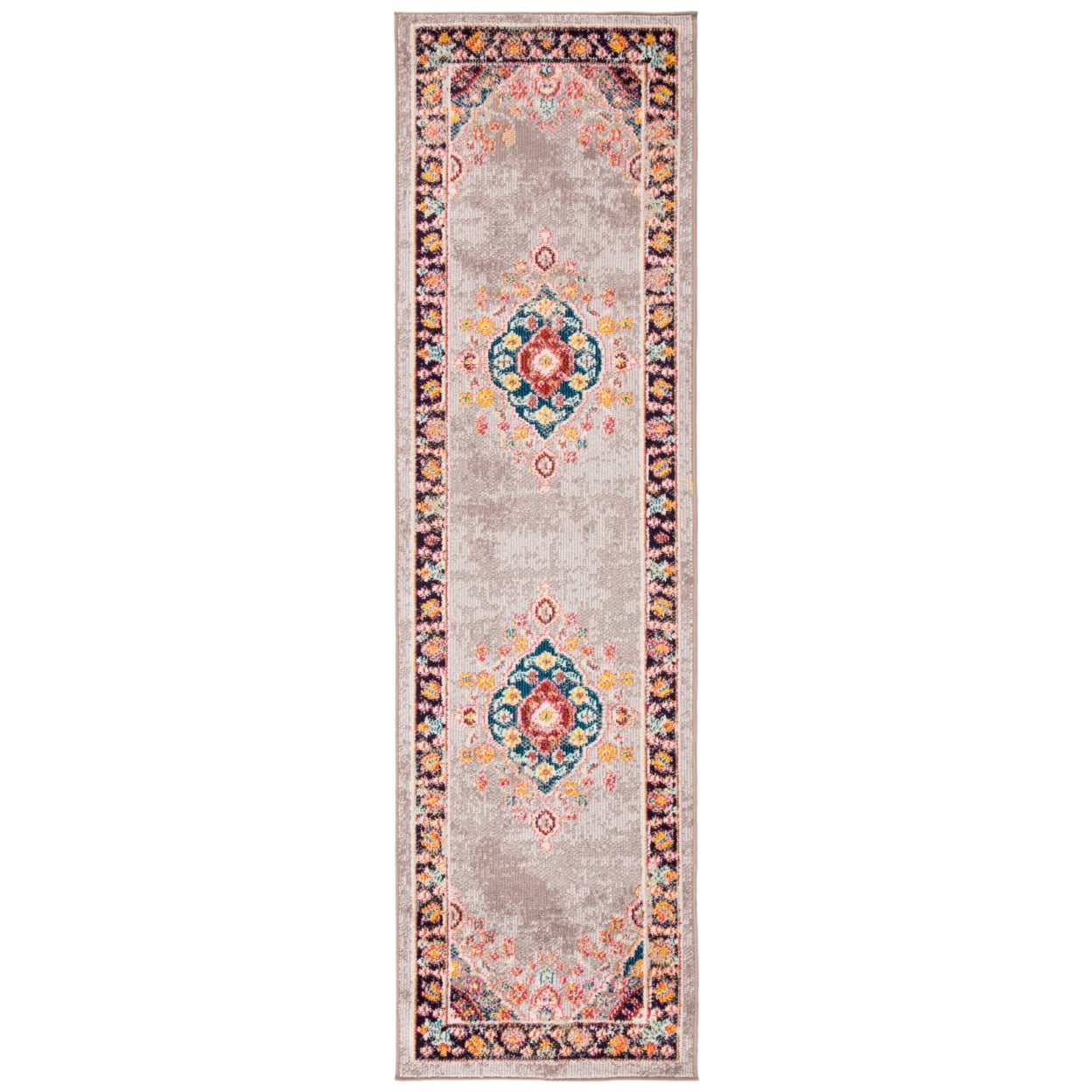 SAFAVIEH Madison Sonam Oriental Runner Rug, Grey/Fuchsia, 2'3" x 8'