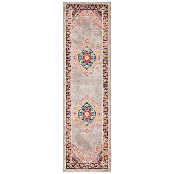 SAFAVIEH Madison Sonam Oriental Runner Rug, Grey/Fuchsia, 2'3" x 8'