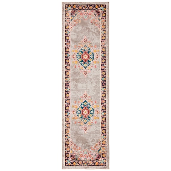 SAFAVIEH Madison Sonam Oriental Runner Rug, Grey/Fuchsia, 2'3" x 8'