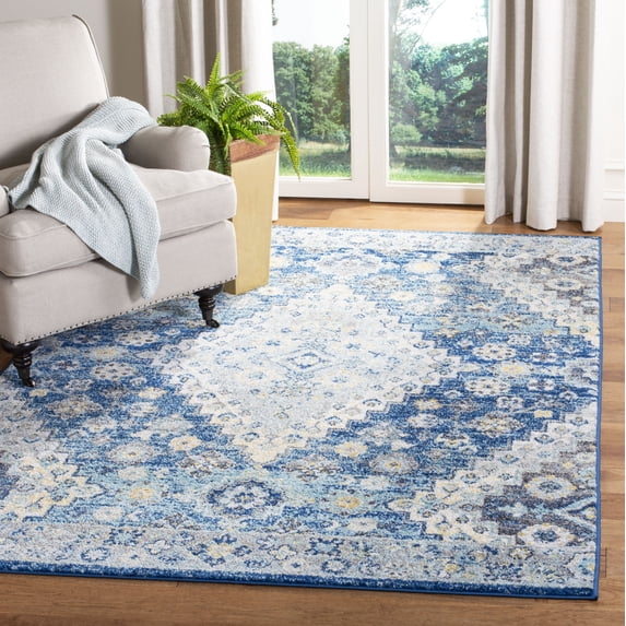 SAFAVIEH Madison Sophie Geometric Area Rug, Navy/Cream, 6'7" x 9'2"