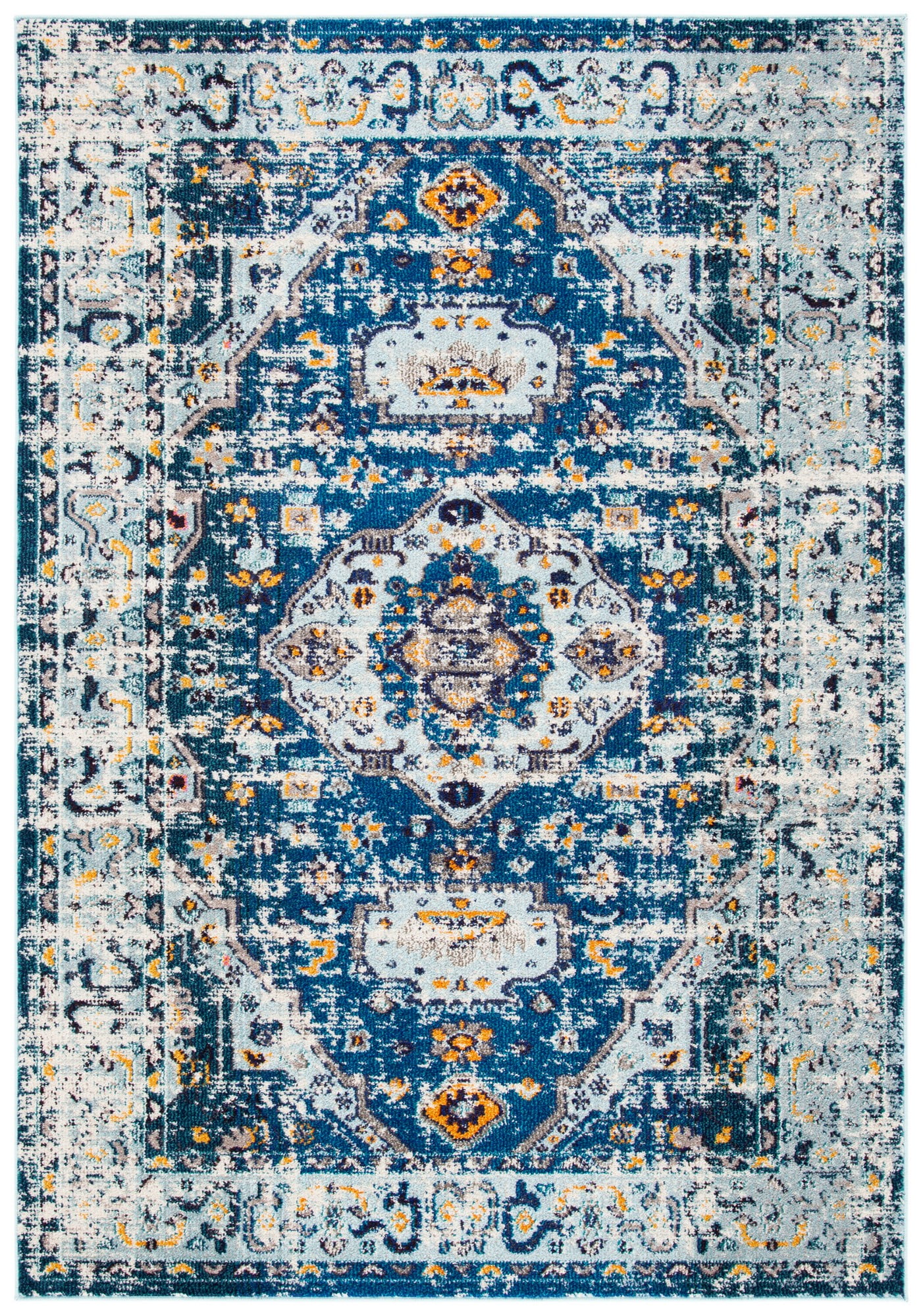 Madison Dark Blue and Light Blue Synthetic Area Rug 4' x 6'
