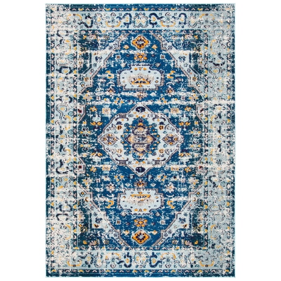 SAFAVIEH Madison Trenton Vintage Traditional Area Rug, Dark Blue/Light Blue, 5'3" x 7'6"