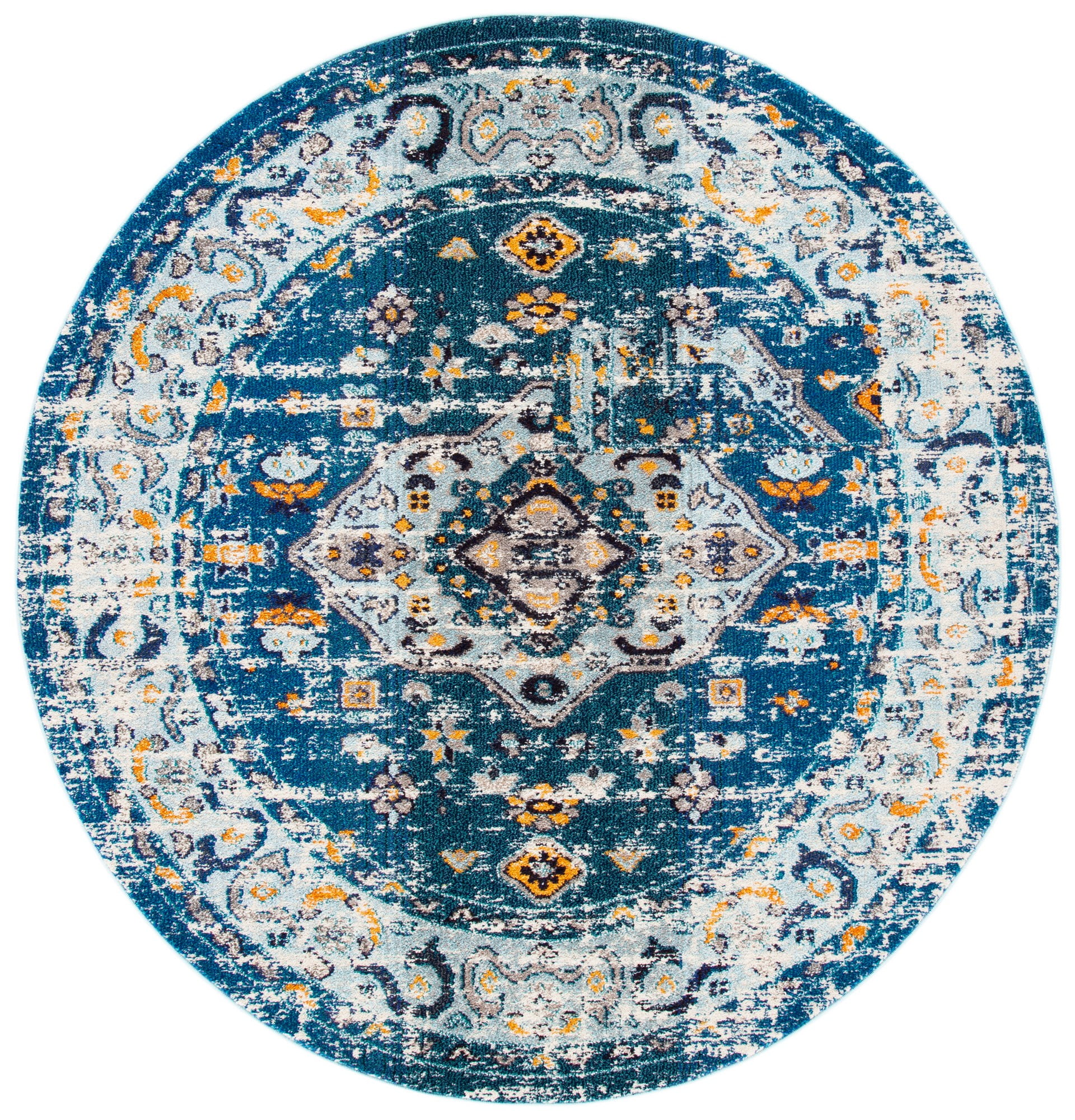 SAFAVIEH Madison Trenton Vintage Traditional Area Rug, Dark Blue/Light Blue, 6'7" Round