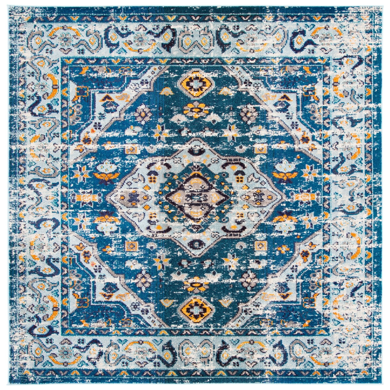 SAFAVIEH Madison Trenton Vintage Traditional Area Rug, Dark Blue/Light Blue, 6'7" Square