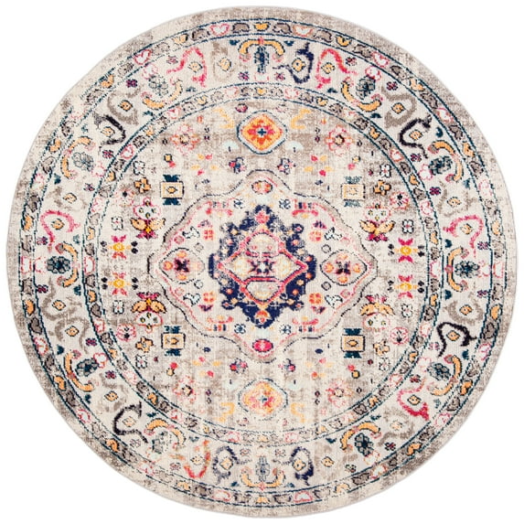 SAFAVIEH Madison Trenton Vintage Traditional Area Rug, Grey/Blue, 5' x 5' Round