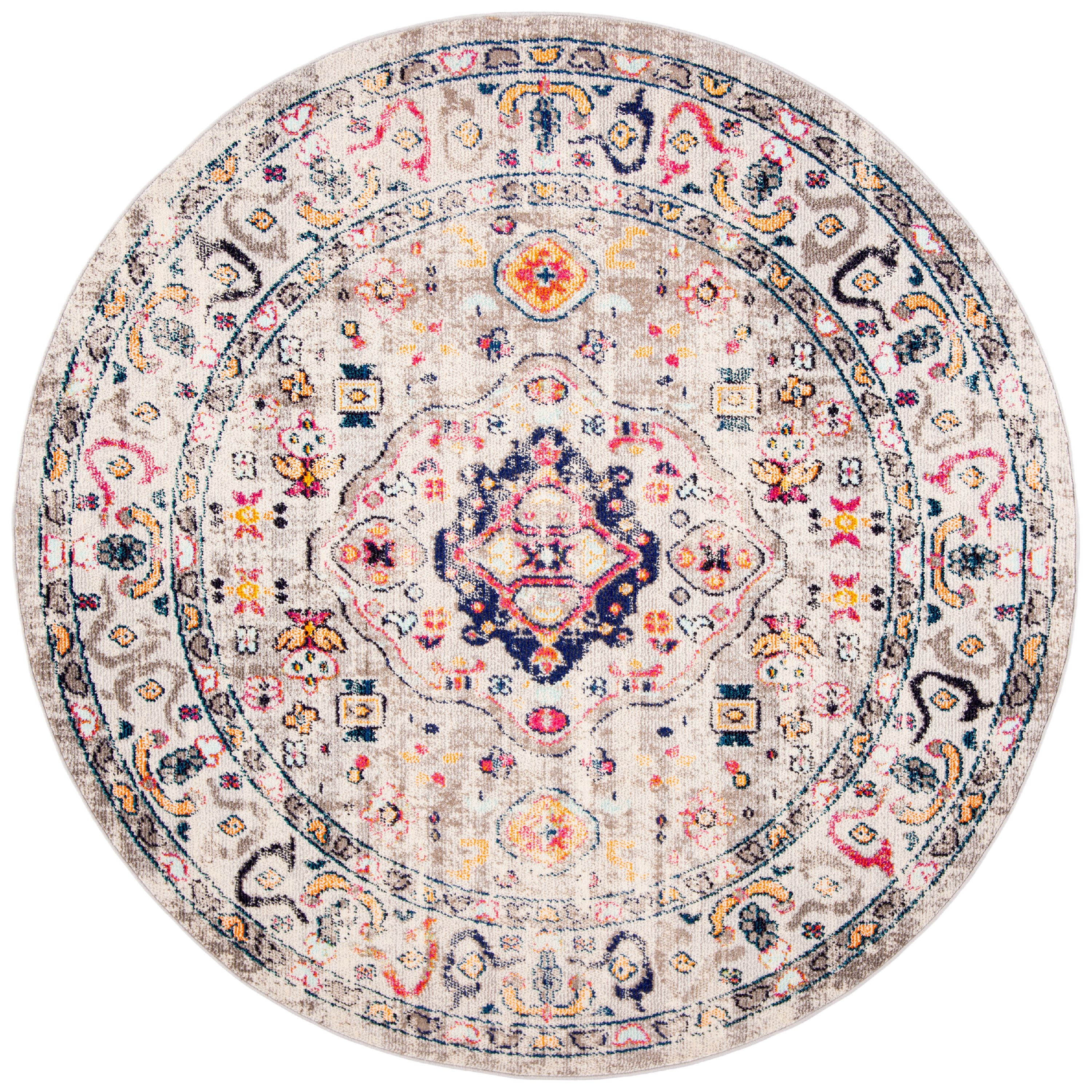 SAFAVIEH Madison Trenton Vintage Traditional Area Rug, Grey/Blue, 6'7" x 6'7" Round