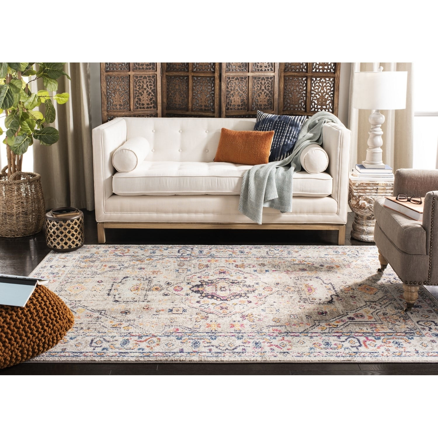 Elegant Grey/Blue Synthetic 9' x 12' Hand-Knotted Area Rug