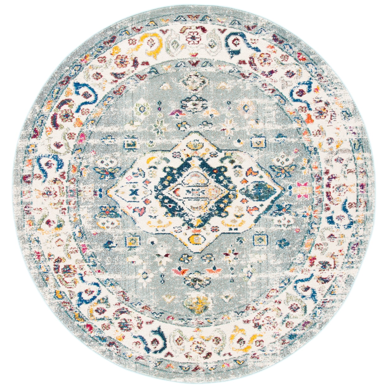 SAFAVIEH Madison Trenton Vintage Traditional Area Rug, Grey/Ivory, 6'7" x 6'7" Round