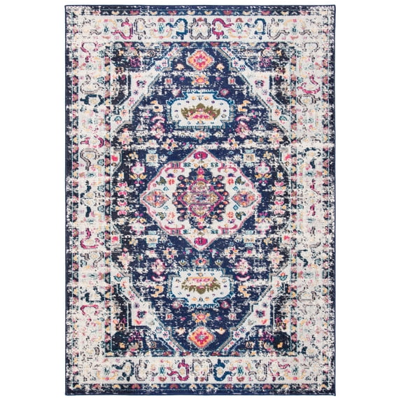 SAFAVIEH Madison Trenton Vintage Traditional Area Rug, Navy/Ivory, 5'3" x 7'6"