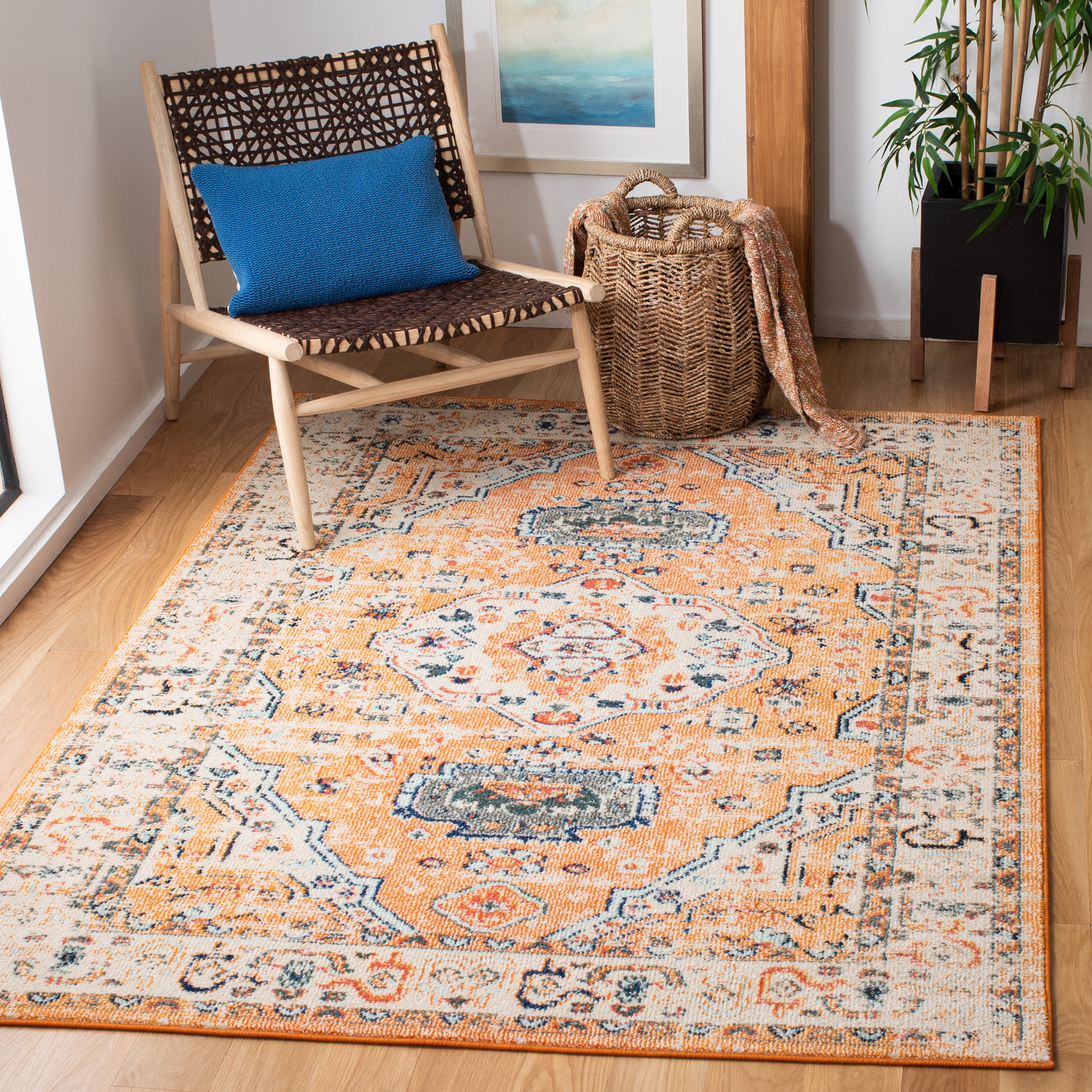 SAFAVIEH Madison Trenton Vintage Traditional Area Rug, Orange/Ivory, 9' x 12'