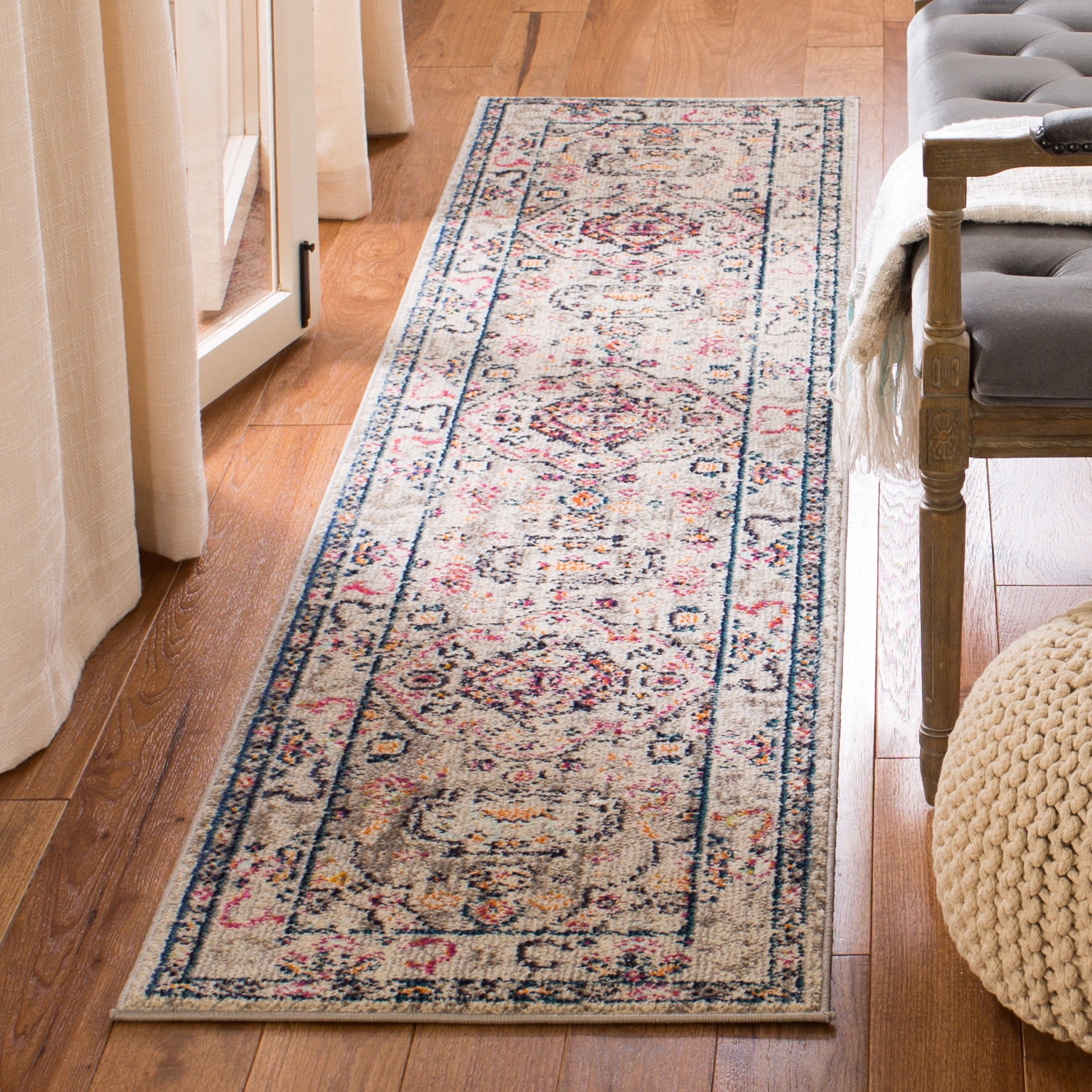 SAFAVIEH Madison Trenton Vintage Traditional Runner Rug, Grey/Blue, 2'2" x 18'