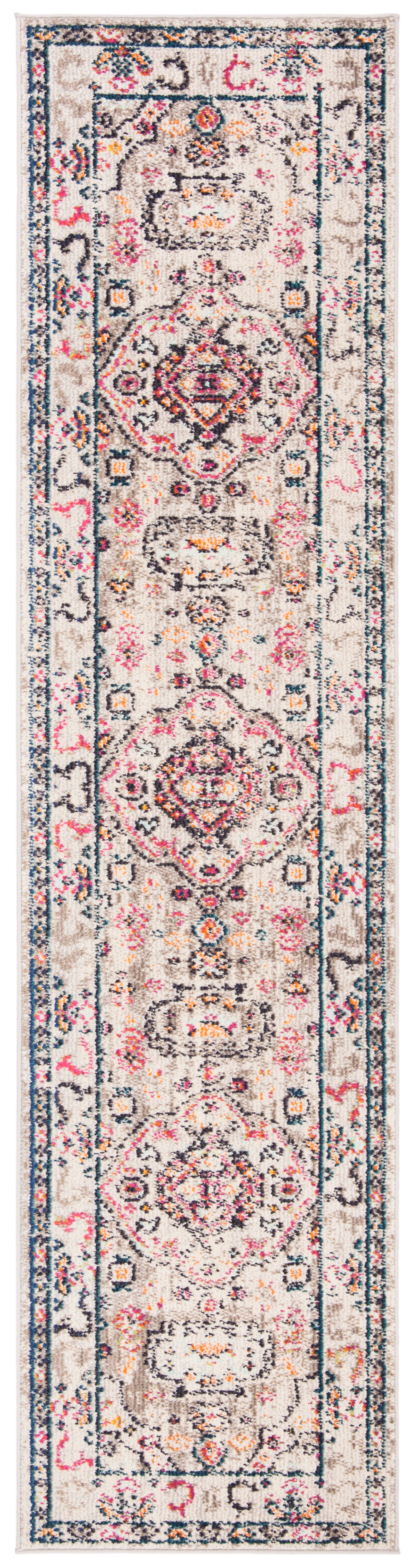 Grey and Blue Flat Woven Synthetic Runner Rug