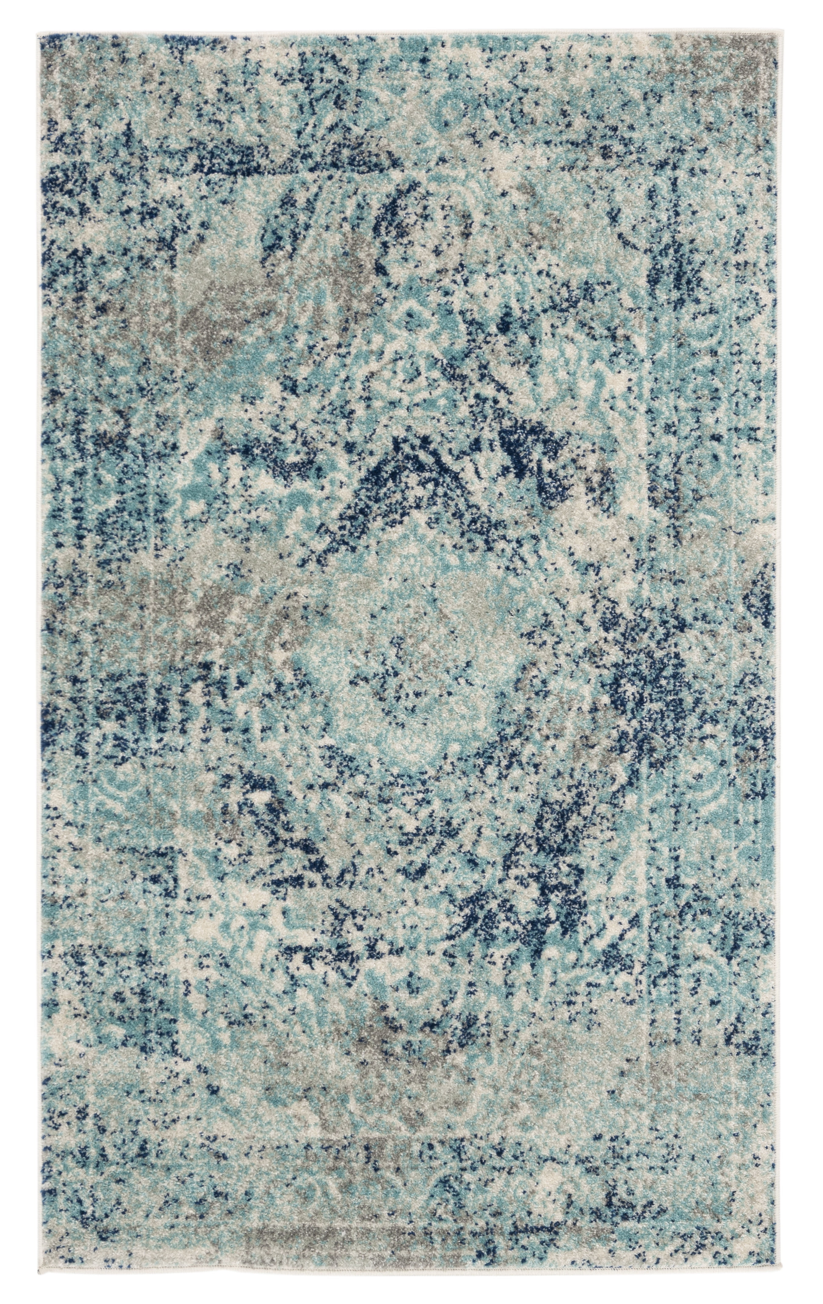 Chic Metro-Mod Ivory & Blue Reversible Synthetic Area Rug - 3' x 5'