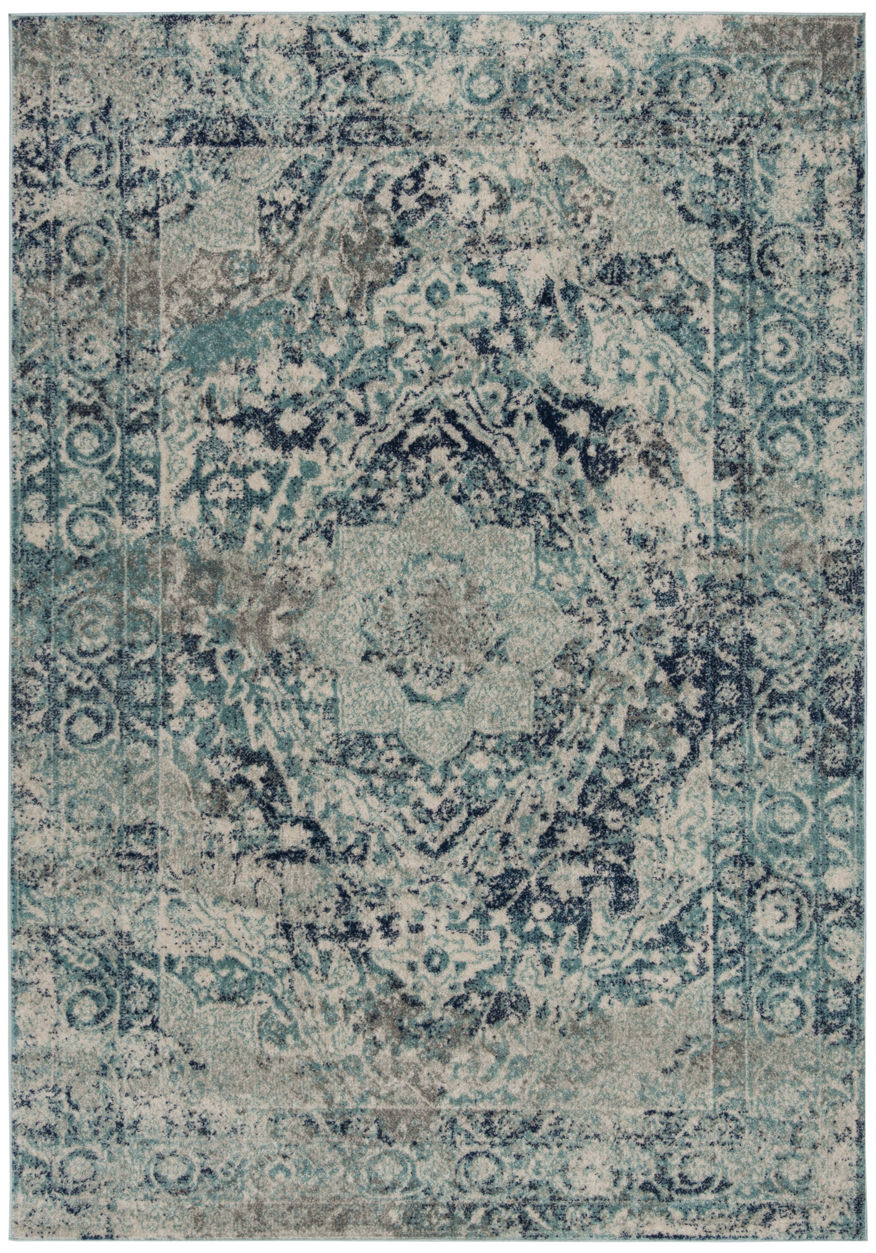 Reversible Rectangular Easy Care Blue Synthetic Area Rug - 5'3" x 7'6"