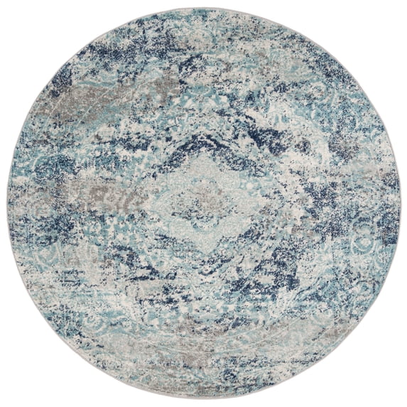 SAFAVIEH Madison Willoughby Overdyed Floral Area Rug, Ivory/Blue, 6'7" x 6'7" Round