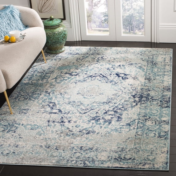 SAFAVIEH Madison Willoughby Overdyed Floral Area Rug, Ivory/Blue, 9' x 12'