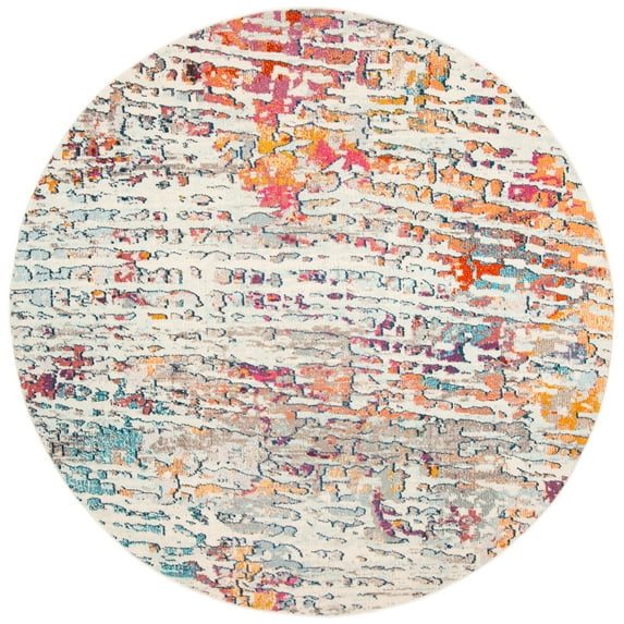 SAFAVIEH Madison Xanthia Abstract Area Rug, Light Blue/Orange, 6'7" x 6'7" Round