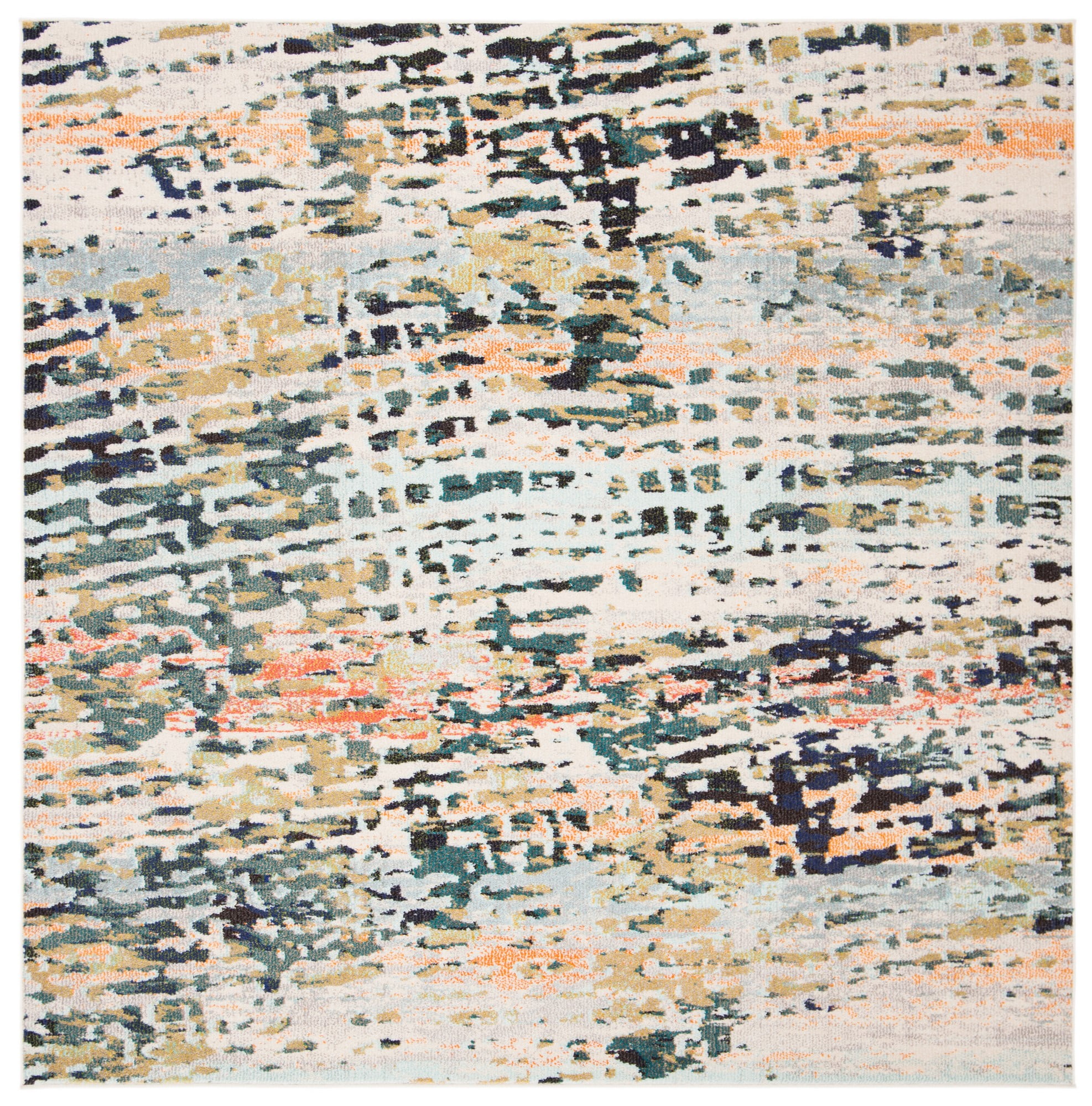 Madison Vintage Abstract Beige/Navy 5' Square Synthetic Area Rug