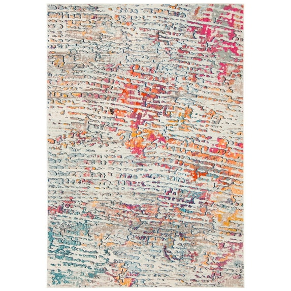 SAFAVIEH Madison Xanthia Vintage Abstract Area Rug, Light Blue/Orange, 2'2" x 4'